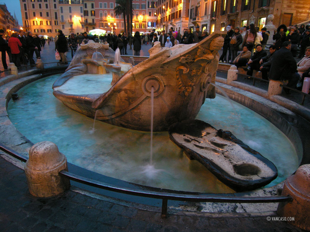 Barcaccia Fountain at the foot of the Spanish Steps