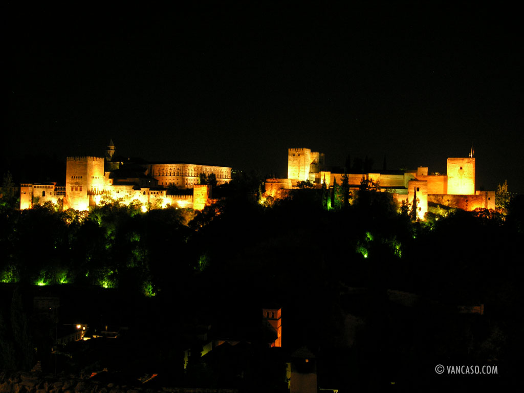 View of the Alhambra at night, photo by Vange