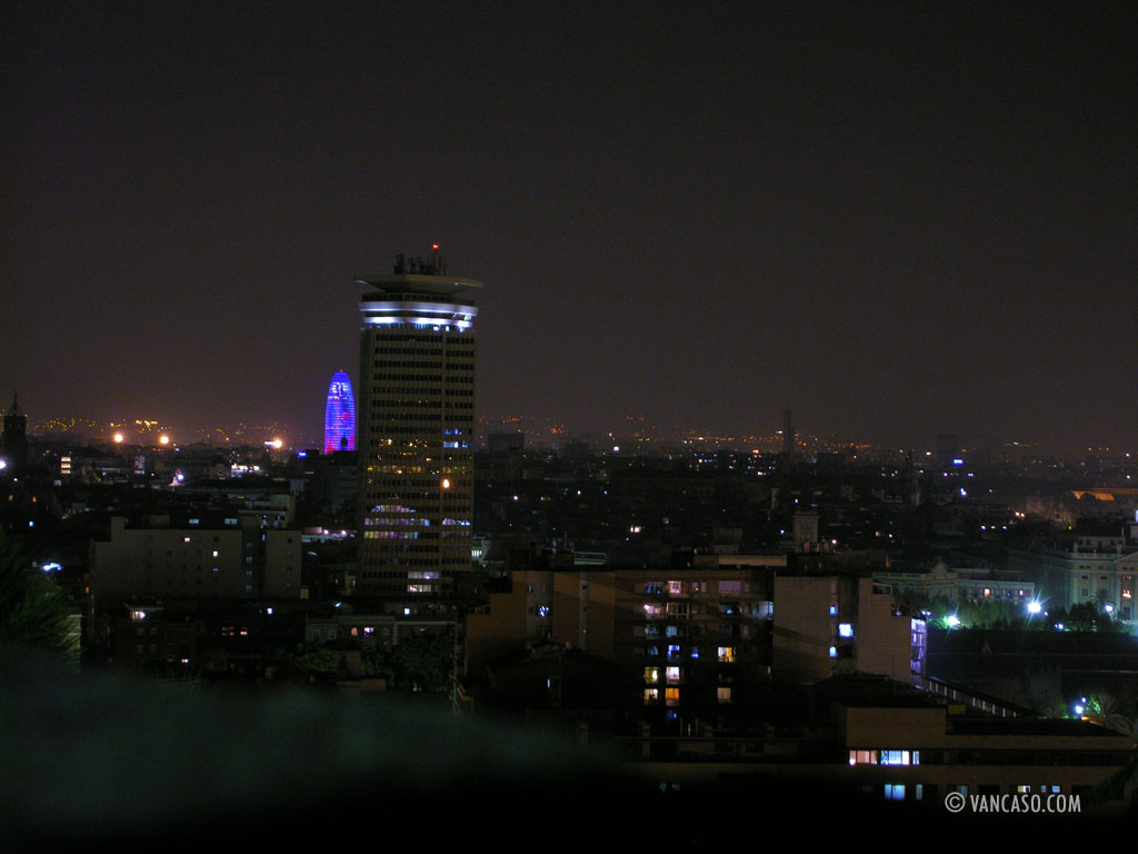 View of Barcelona at night with the Agbar Tower