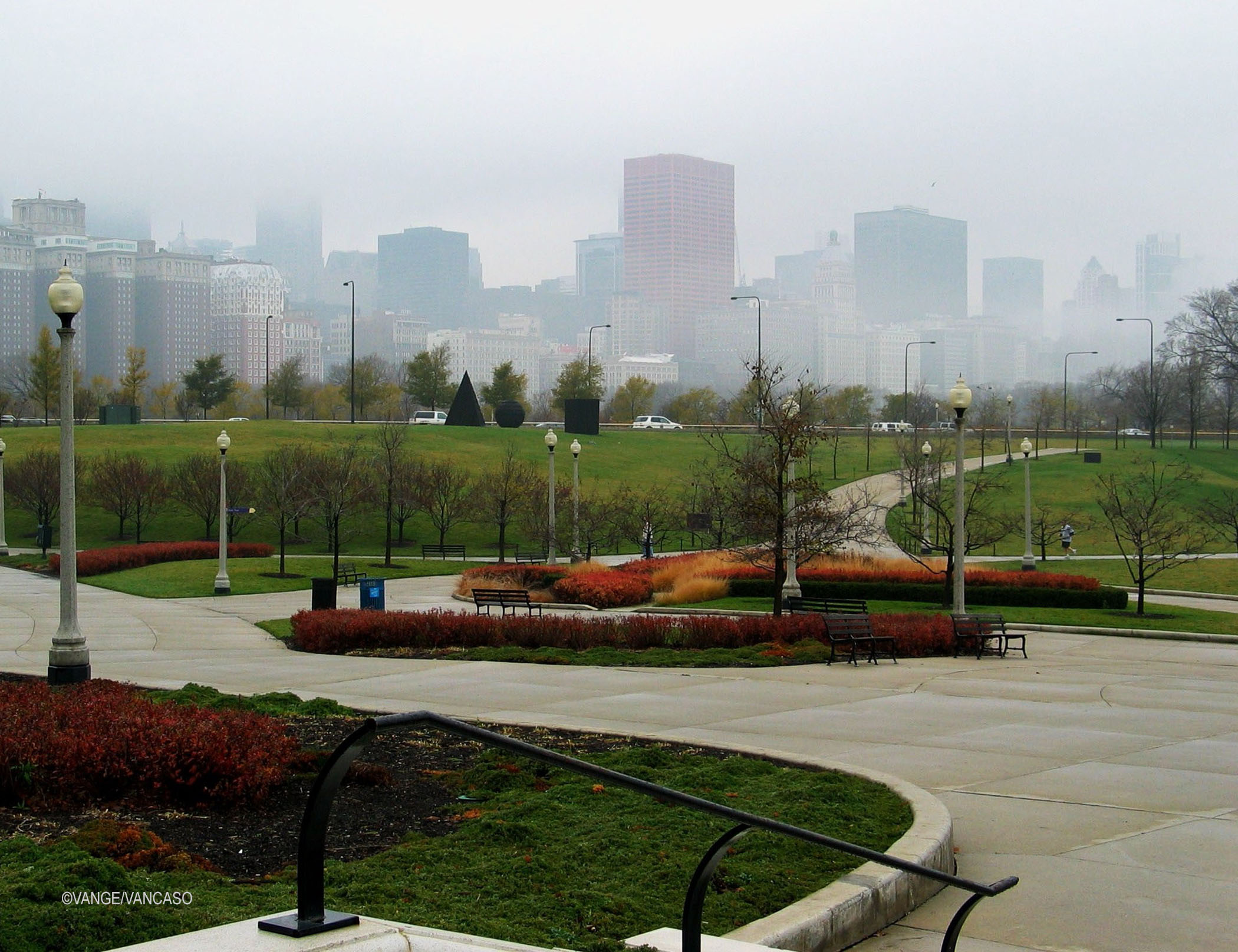 Facades along Michigan Avenue from Grant Park, Chicago, Illinois