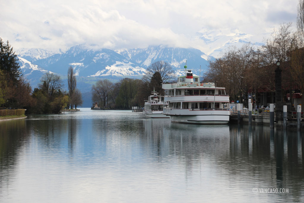 Bernese Alps at a distance in Thun Switzerland, photo by Vange